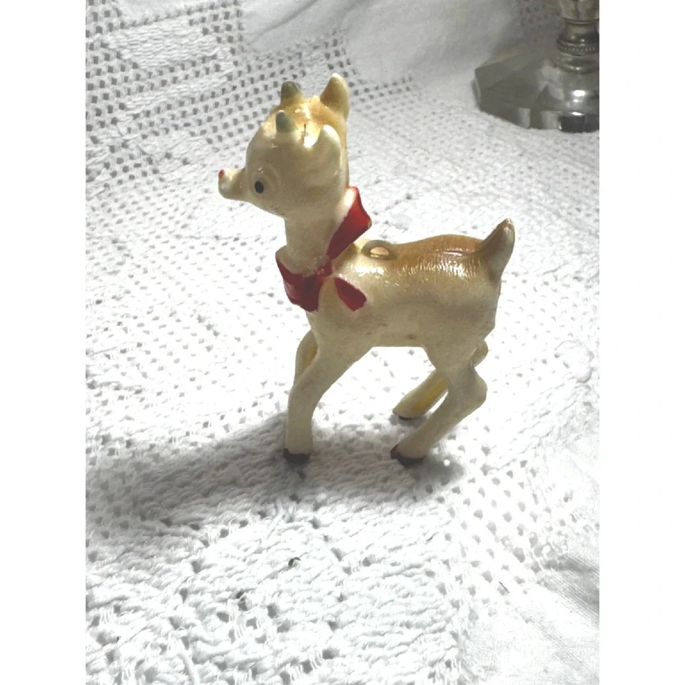 Vintage 1950s Rudolph Red Nosed Reindeer Hard Plastic Christmas FigurinesSet 2